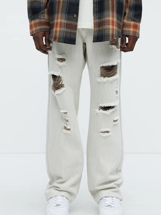Other - Distressed Straight Jeans - Beige